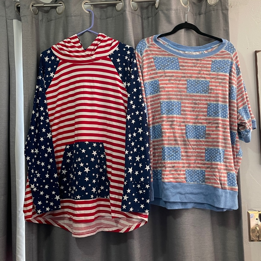 LuLaRoe Amber Hoodie and Jane Short Sleeve Sweatshirt - Americana Collection.